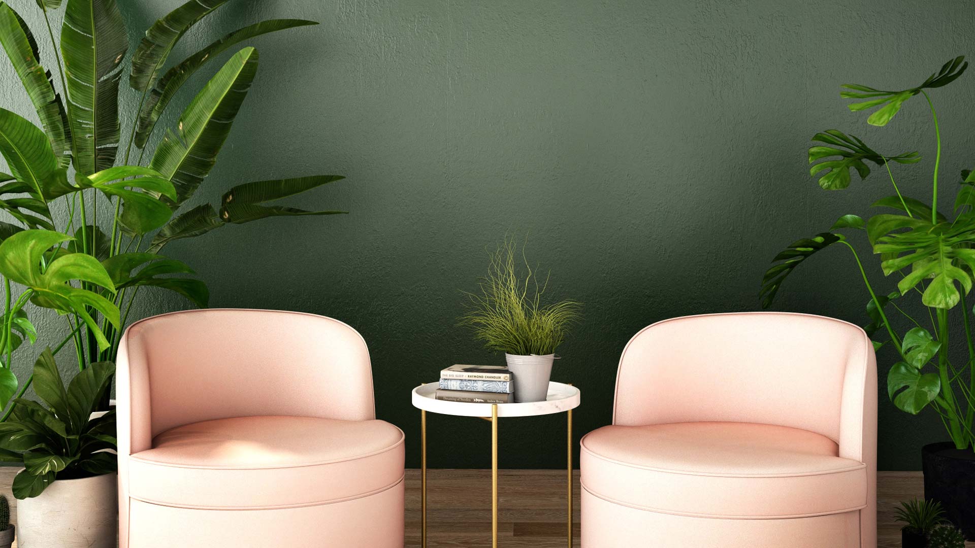 Elegantes Innenraumdesign mit rosa Stühlen und Beistelltisch, Teil des Webdevelopment -Blogs von Product.Republic
